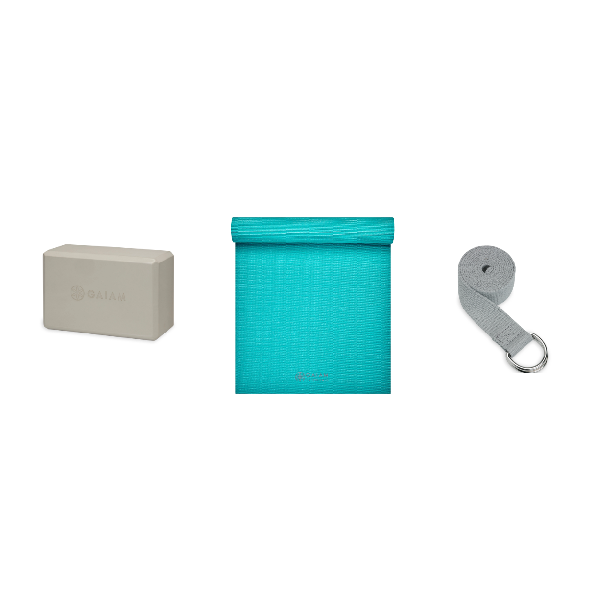 Yoga Bundle - Block (Sandstone), Mat (Teal), Strap (Grey)